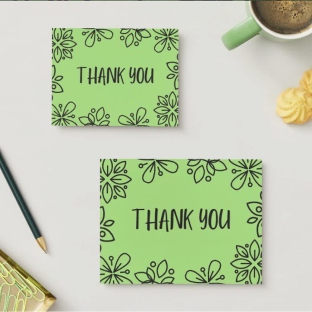 Set of 10 Grass Green Thank You Post Cards